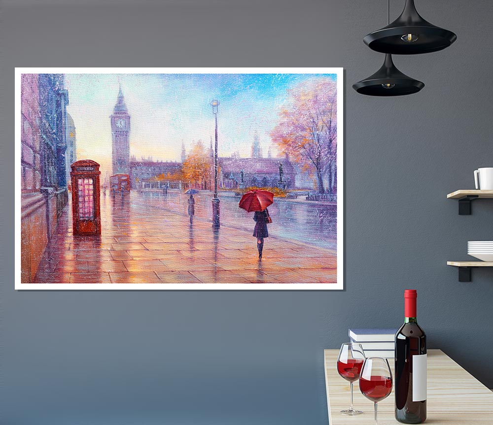 Walking In London Calm Print Poster Wall Art