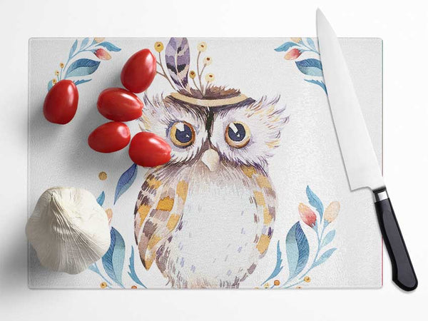 Native Indian Owl Glass Chopping Board