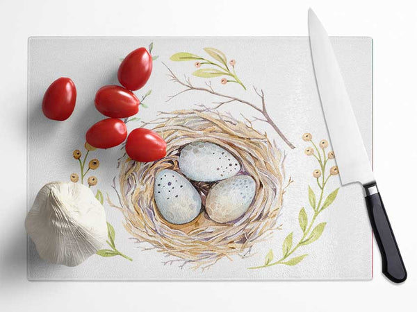 Three Eggs In A Nest Glass Chopping Board