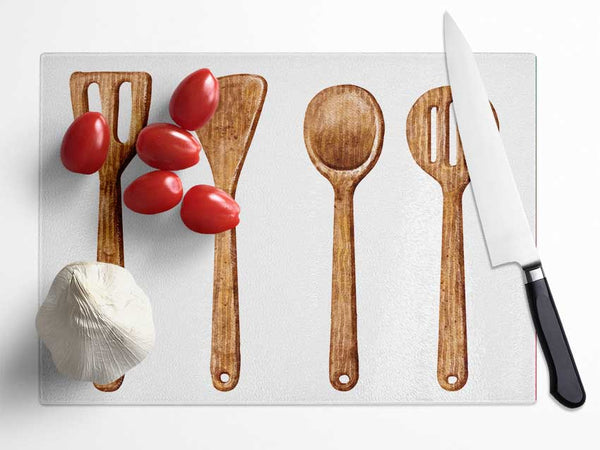 Wooden Utensils Glass Chopping Board