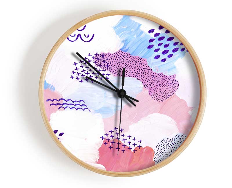 Mid Century Lilac Patterns Clock - Wallart-Direct UK