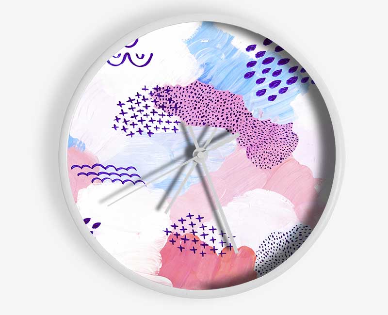 Mid Century Lilac Patterns Clock - Wallart-Direct UK