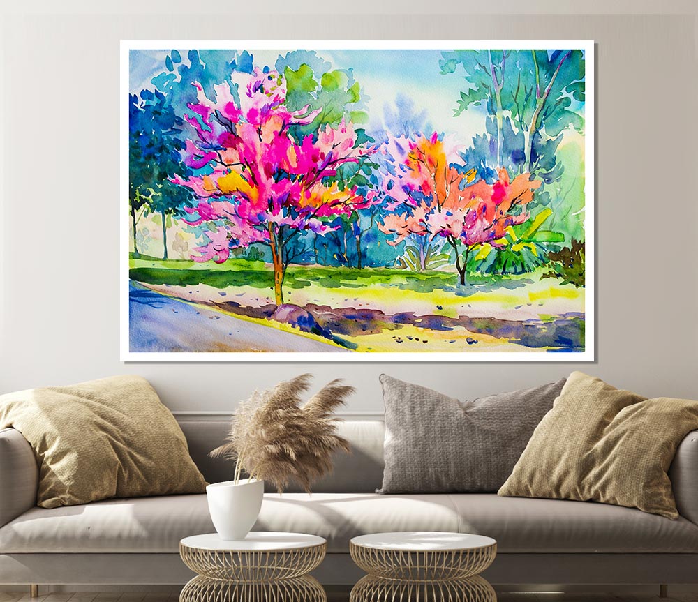 Vibrant Trees In Green Forest Print Poster Wall Art