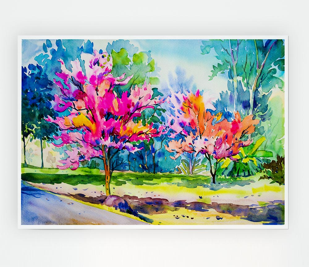 Vibrant Trees In Green Forest Print Poster Wall Art