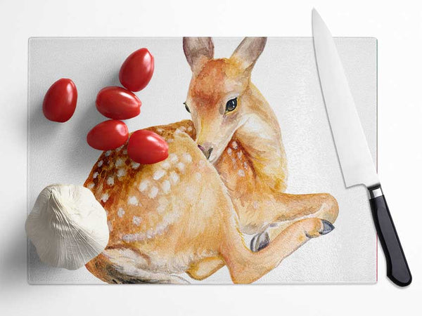 Watercolour Woodland Deer Glass Chopping Board