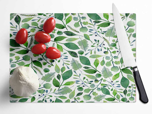 Green Leafy Pattern Glass Chopping Board