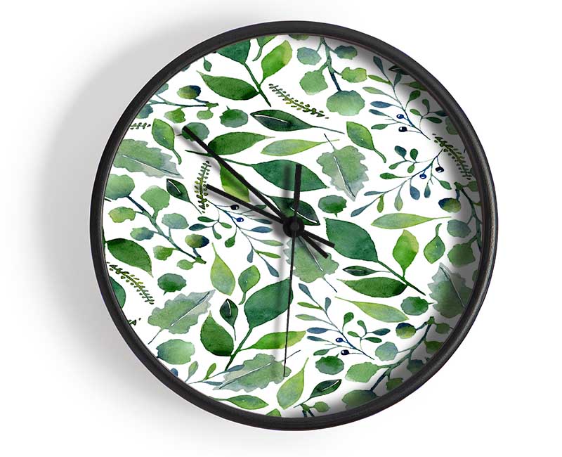 Green Leafy Pattern Clock - Wallart-Direct UK