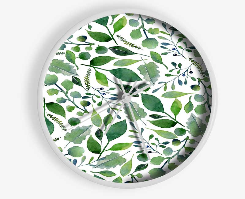 Green Leafy Pattern Clock - Wallart-Direct UK