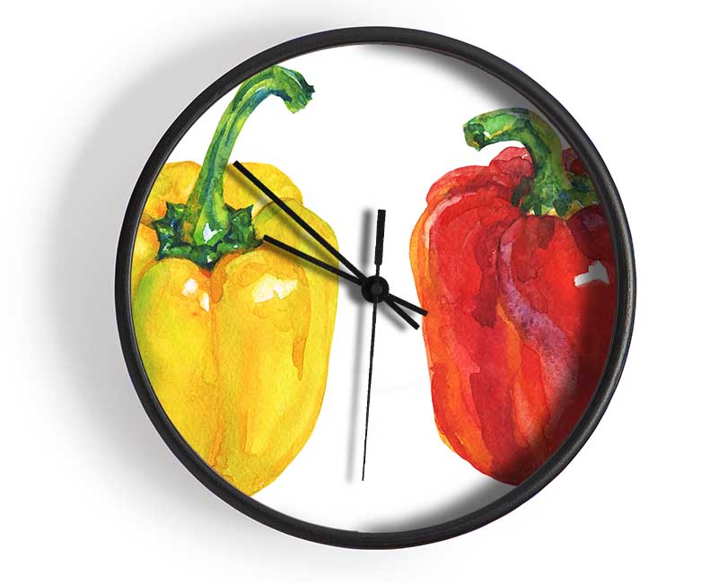 Yellow And Red Pepper Clock - Wallart-Direct UK