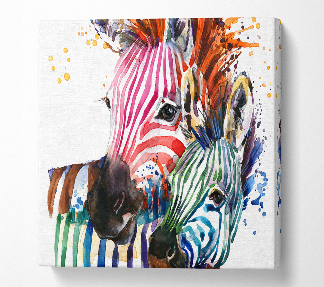 A Square Canvas Print Showing Multicoloured Rainbow Zebra Square Wall Art