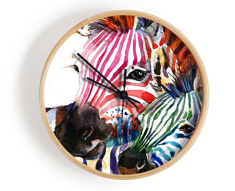 Multicoloured Rainbow Zebra Clock - Wallart-Direct UK