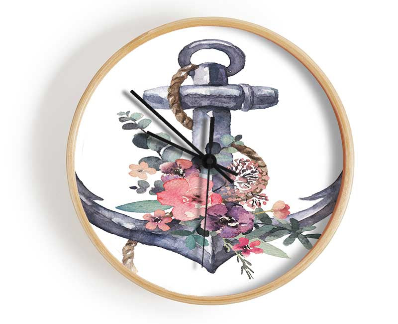 Watercolour Anchor Clock - Wallart-Direct UK