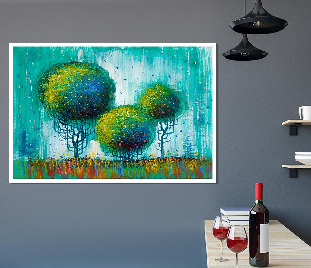 Three Round Trees Print Poster Wall Art