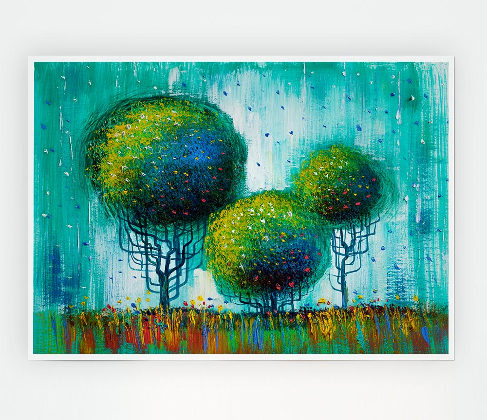 Three Round Trees Print Poster Wall Art