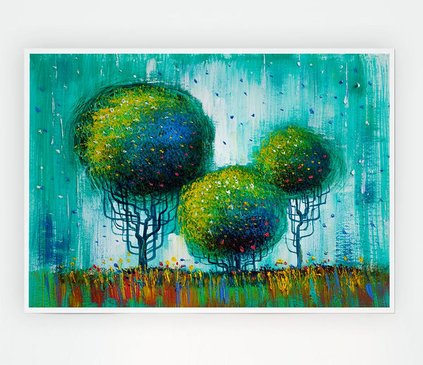 Three Round Trees Print Poster Wall Art