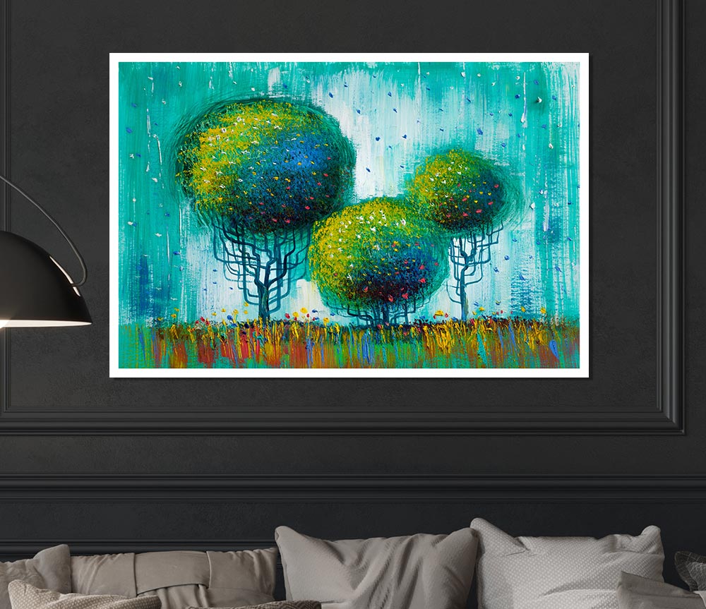 Three Round Trees Print Poster Wall Art