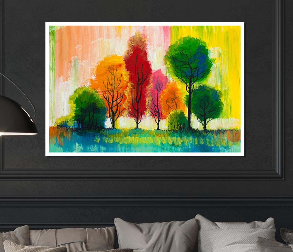 Autumn Vibrant Trees Print Poster Wall Art