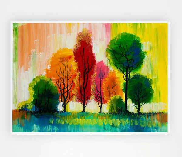 Autumn Vibrant Trees Print Poster Wall Art