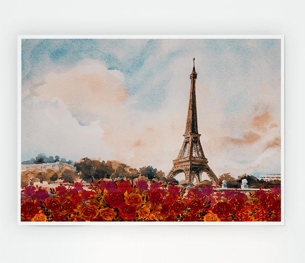 The Eiffel Tower Roses Print Poster Wall Art