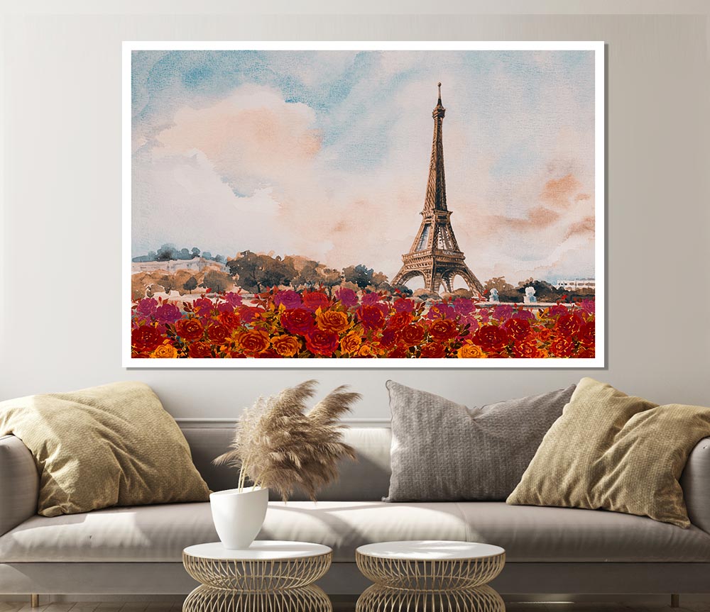 The Eiffel Tower Roses Print Poster Wall Art