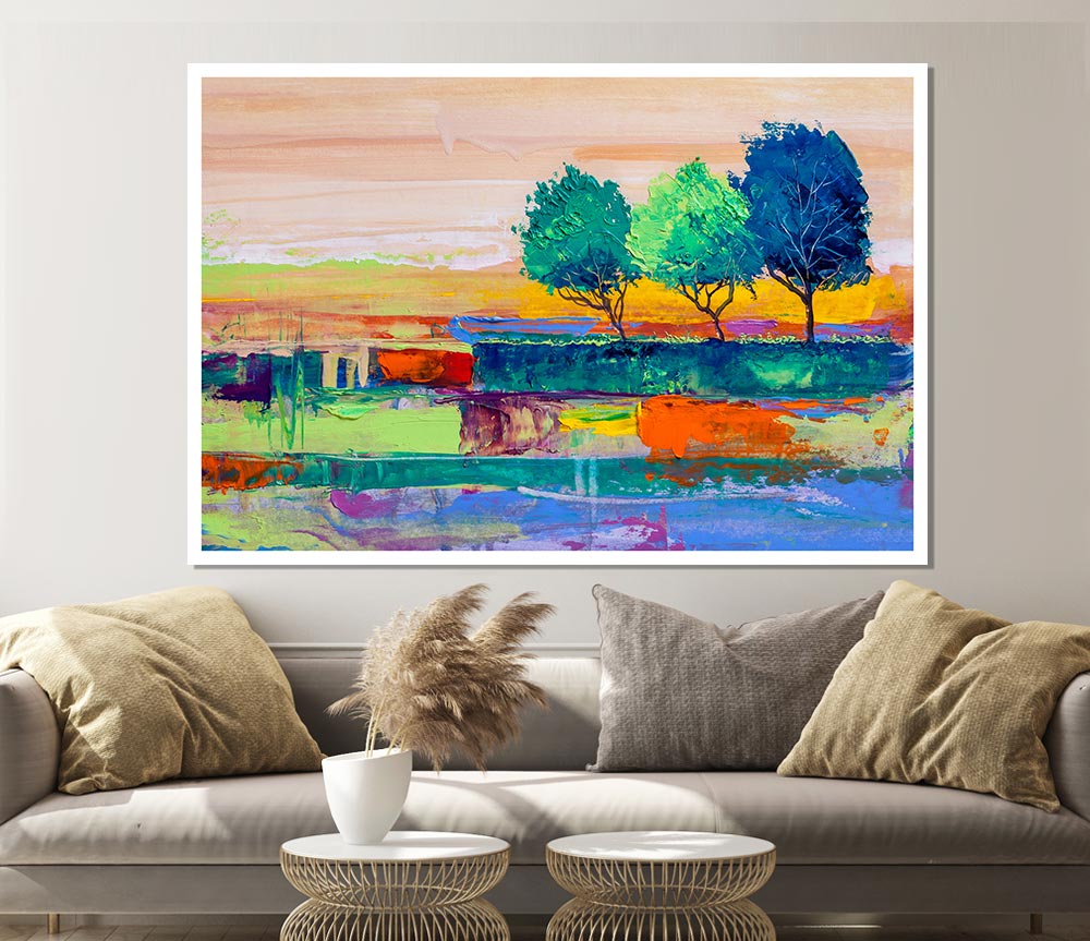 Three Trees In The Wind Print Poster Wall Art