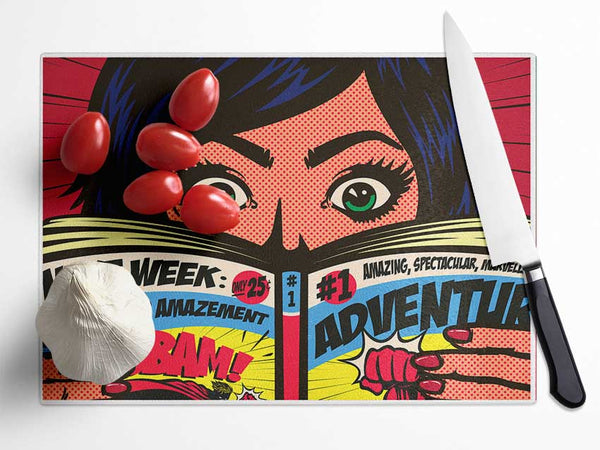 Comic Book Read Glass Chopping Board