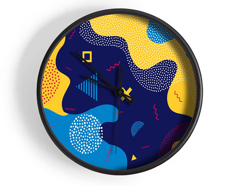 Blue And Yellow Modern Shapes Clock - Wallart-Direct UK