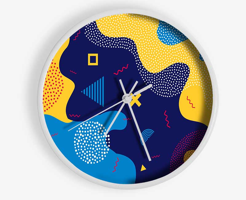 Blue And Yellow Modern Shapes Clock - Wallart-Direct UK