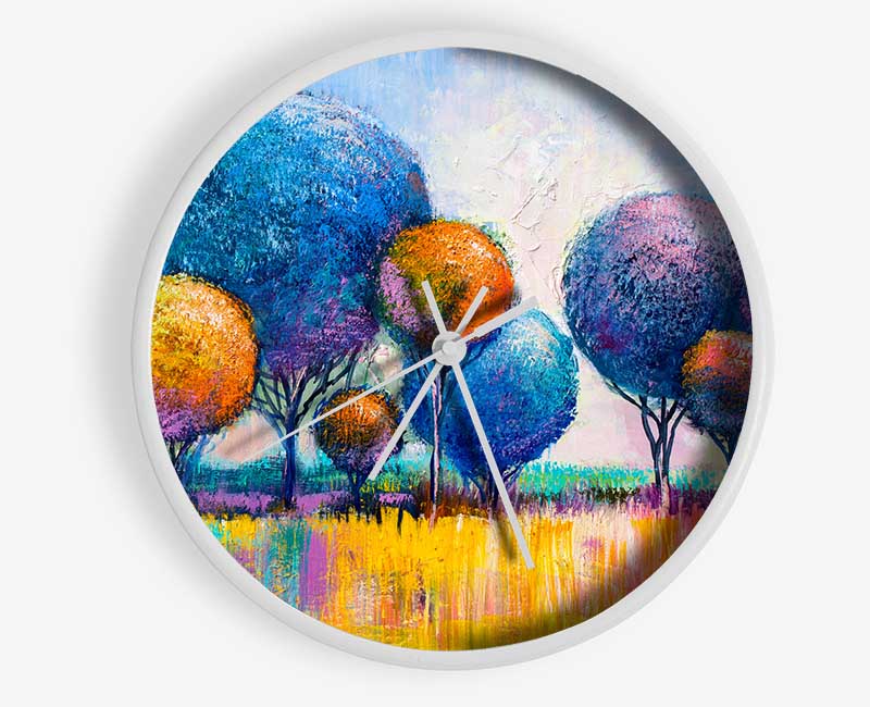 Circular Trees In The Meadow Clock - Wallart-Direct UK