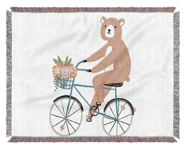 Bear Riding A Bike Woven Blanket