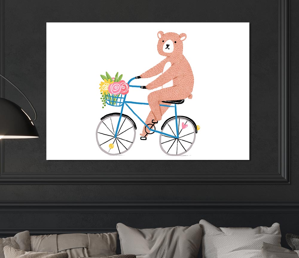 Bear Riding A Bike Print Poster Wall Art