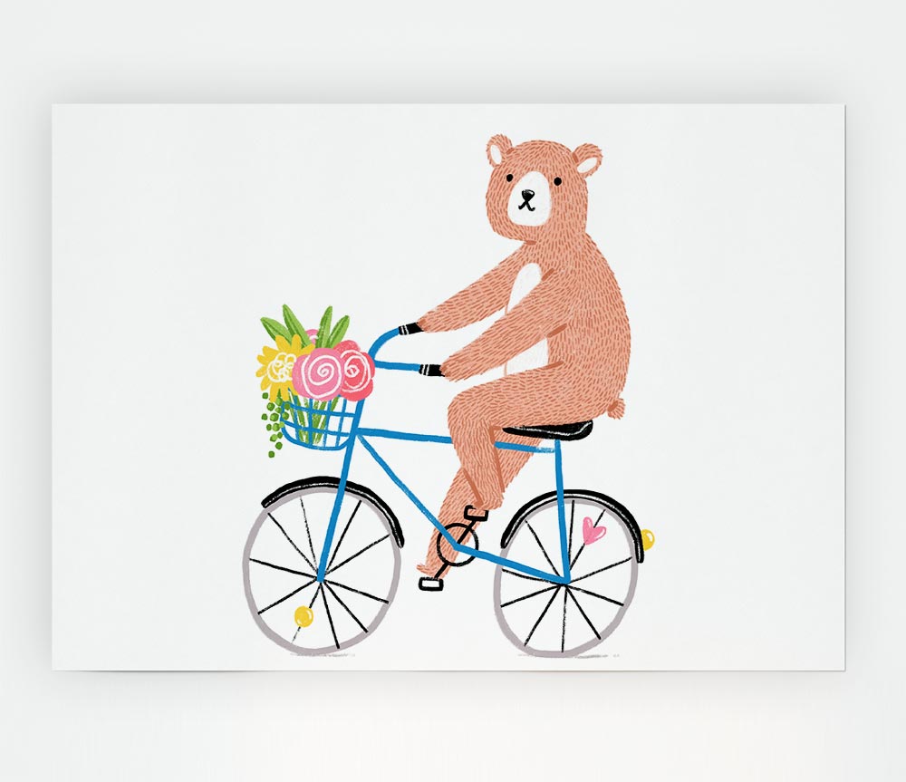 Bear Riding A Bike Print Poster Wall Art