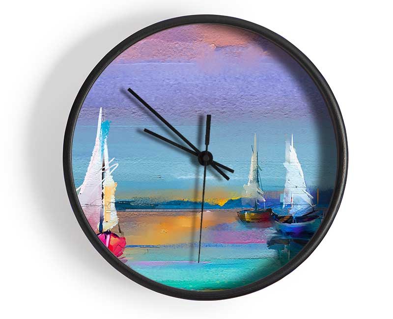 Turquoise Watercolour Boats Clock - Wallart-Direct UK