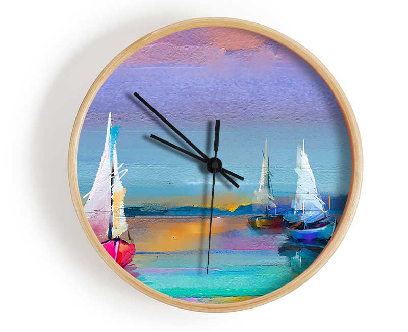 Turquoise Watercolour Boats Clock - Wallart-Direct UK