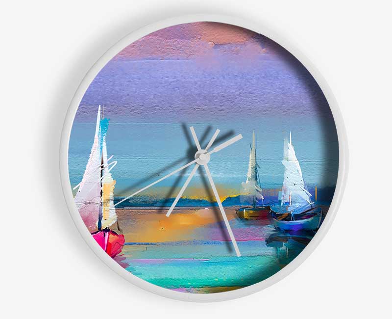 Turquoise Watercolour Boats Clock - Wallart-Direct UK