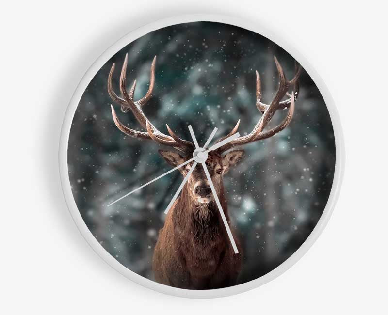 Stag In The Snow Clock - Wallart-Direct UK