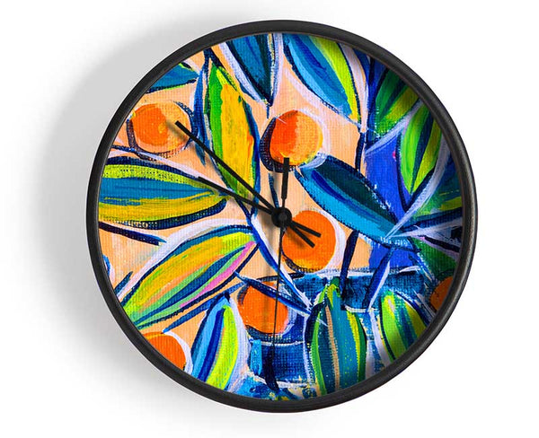 Bright Oranges On Tree Clock - Wallart-Direct UK