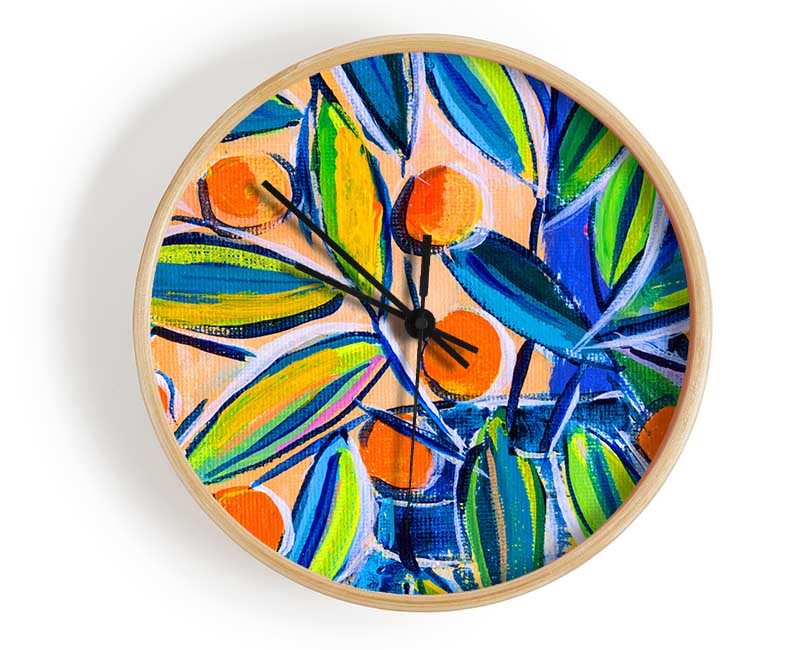 Bright Oranges On Tree Clock - Wallart-Direct UK