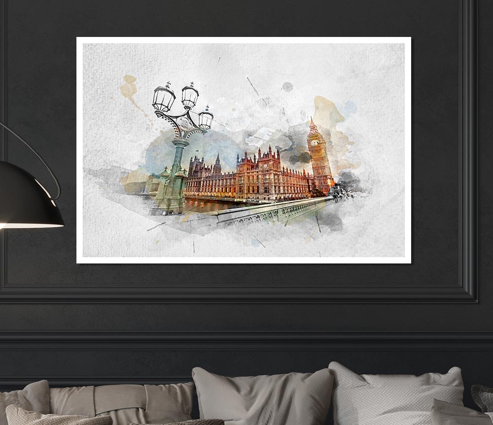 Watercolour Streets Of Parliament Print Poster Wall Art