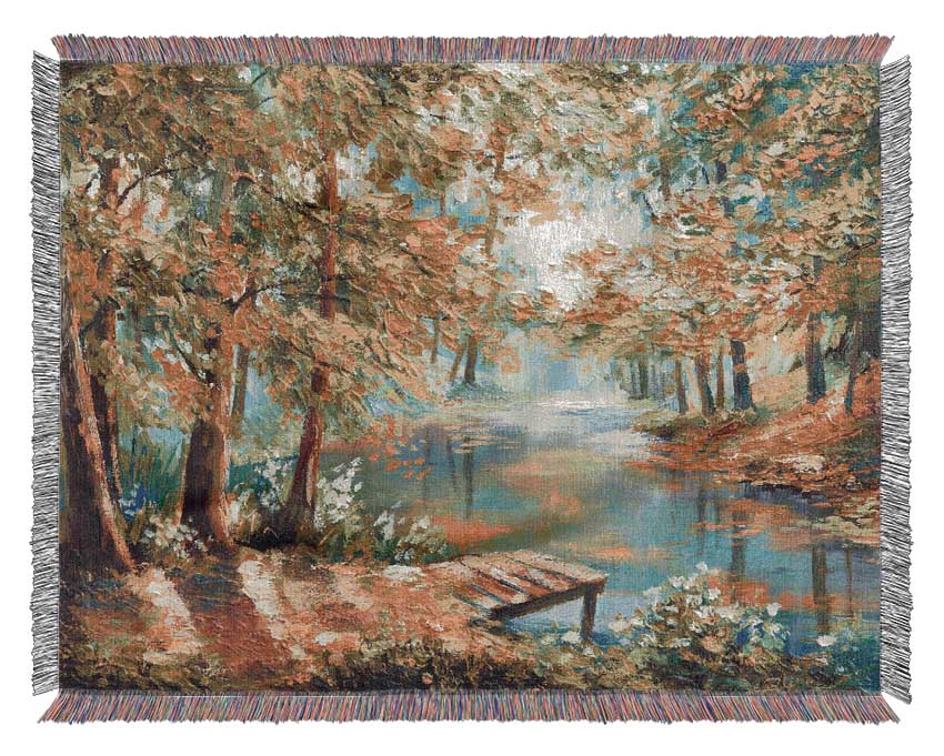 Footbridge Into The Woods Lake Woven Blanket