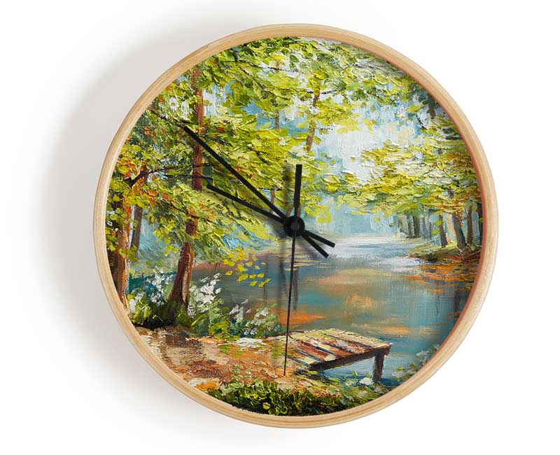 Footbridge Into The Woods Lake Clock - Wallart-Direct UK