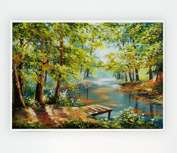 Footbridge Into The Woods Lake Print Poster Wall Art