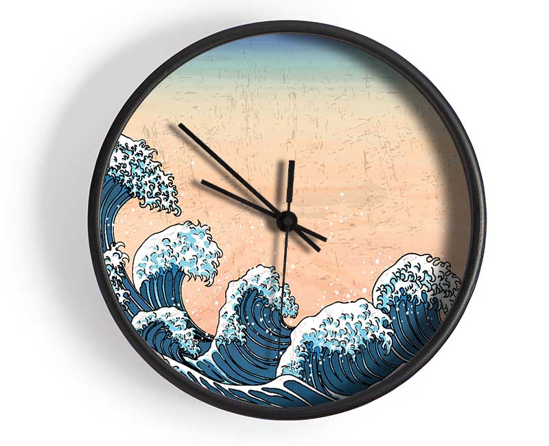 Japanese Waves In The Sunset Clock - Wallart-Direct UK