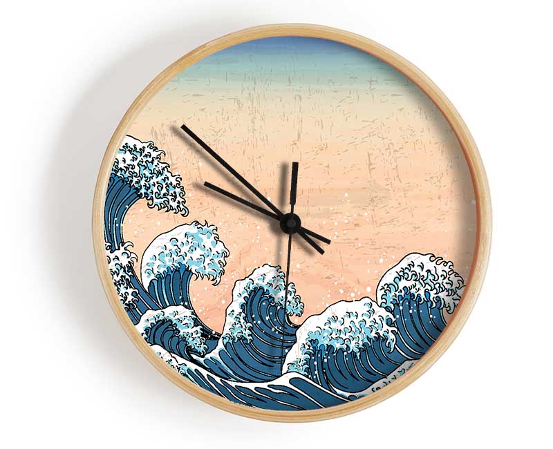 Japanese Waves In The Sunset Clock - Wallart-Direct UK