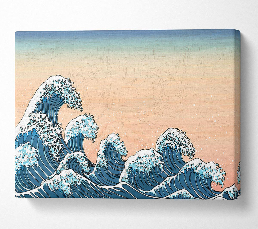 Picture of Japanese Waves In The Sunset Canvas Print Wall Art