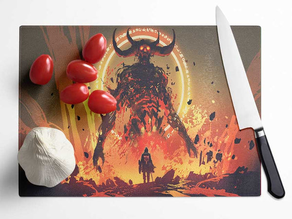 Demons Rise Above Warrior Glass Chopping Board