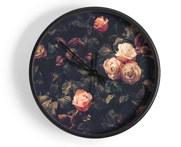 Pale Roses In Soft Greenery Clock - Wallart-Direct UK