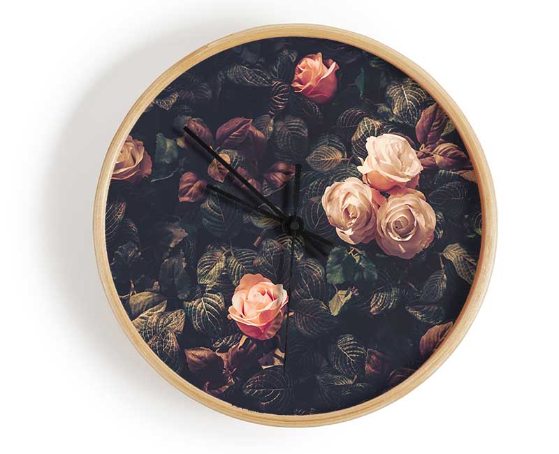 Pale Roses In Soft Greenery Clock - Wallart-Direct UK