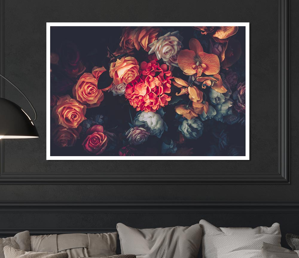 Autumn Coloure Flowers Print Poster Wall Art