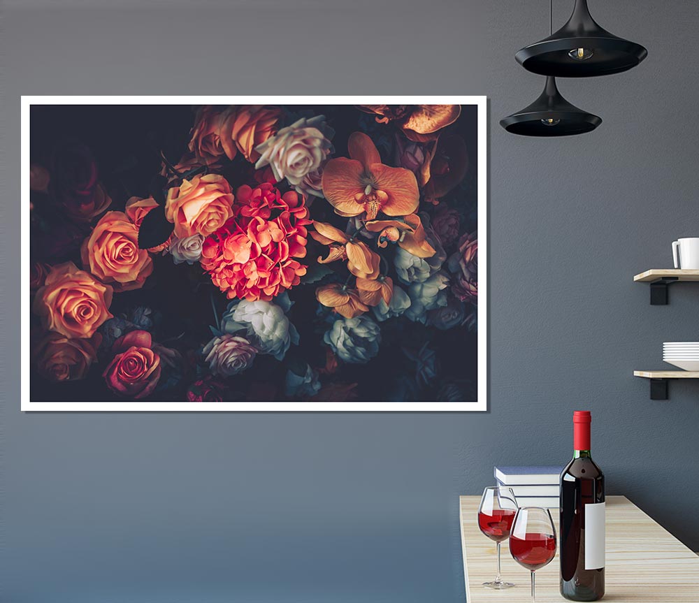 Autumn Coloure Flowers Print Poster Wall Art